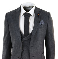 Harmaa tweed-puku, 3-osainen