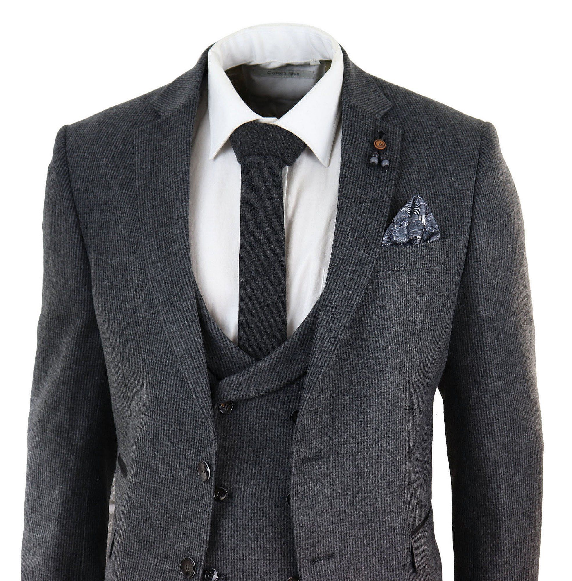 Harmaa tweed-puku, 3-osainen