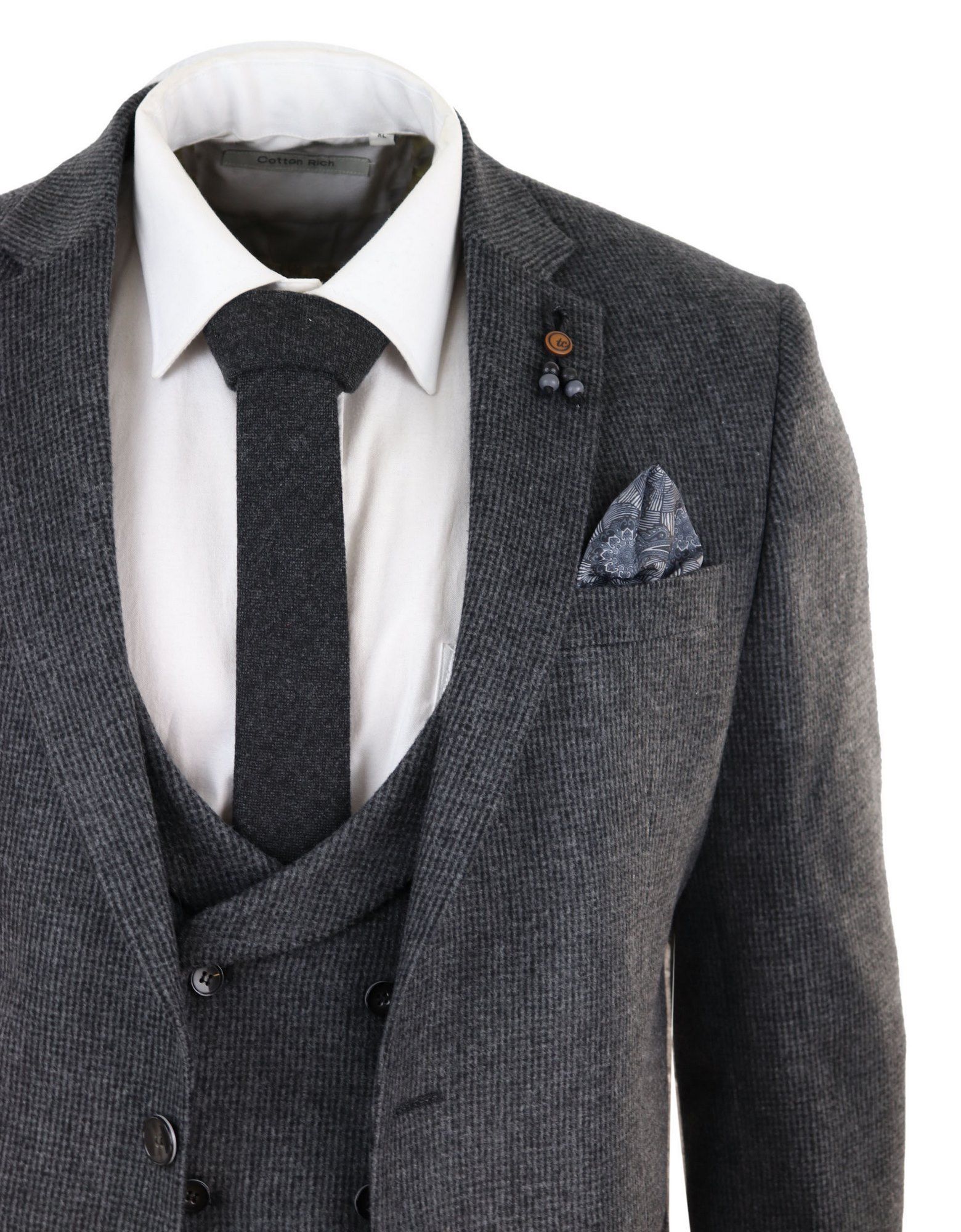 Harmaa tweed-puku, 3-osainen