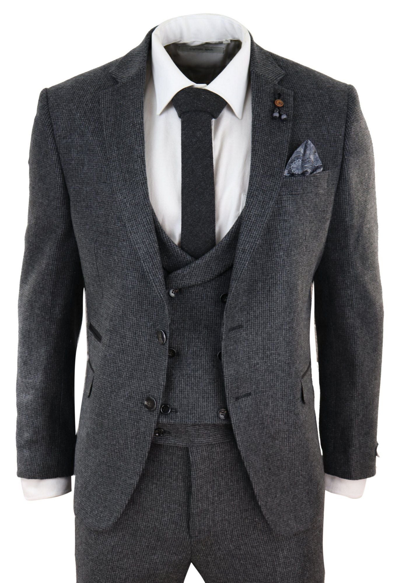 Harmaa tweed-puku, 3-osainen