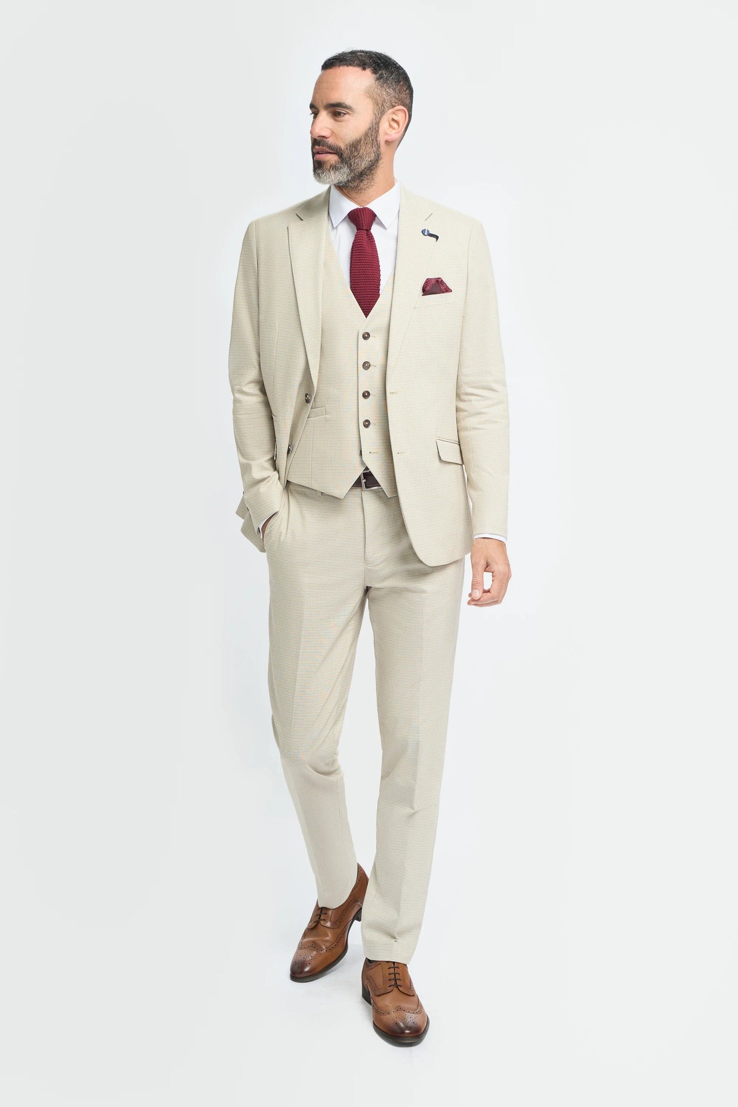 Hampton - Miesten beige kolmiosainen puku