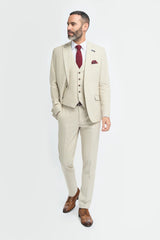 Hampton - Miesten beige kolmiosainen puku