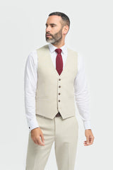 Hampton - Miesten beige kolmiosainen puku