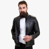 Happy Gentleman B102 - Miesten musta biker-takki, mittatilaustyönä tehty aidosta nahasta