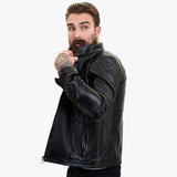 Happy Gentleman B102 - Miesten musta biker-takki, mittatilaustyönä tehty aidosta nahasta