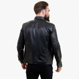 Happy Gentleman B102 - Miesten musta biker-takki, mittatilaustyönä tehty aidosta nahasta