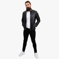 Happy Gentleman B102 - Miesten musta biker-takki, mittatilaustyönä tehty aidosta nahasta