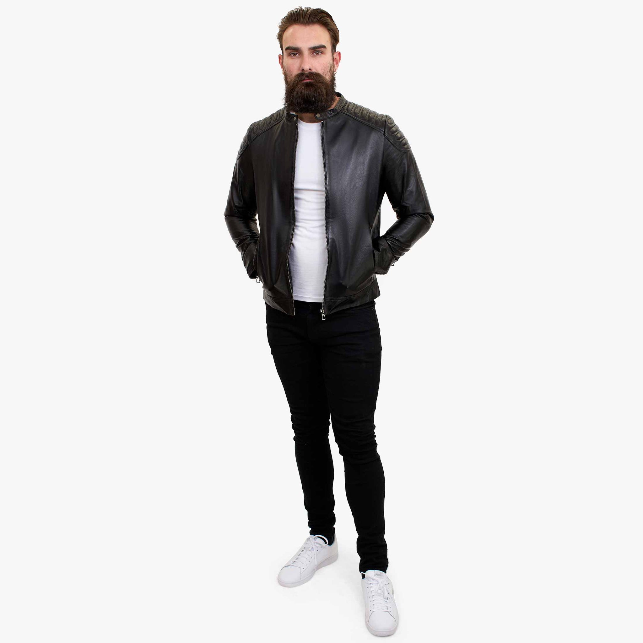 Happy Gentleman B110 - Aito musta nahkatakki miehille - Slim fit