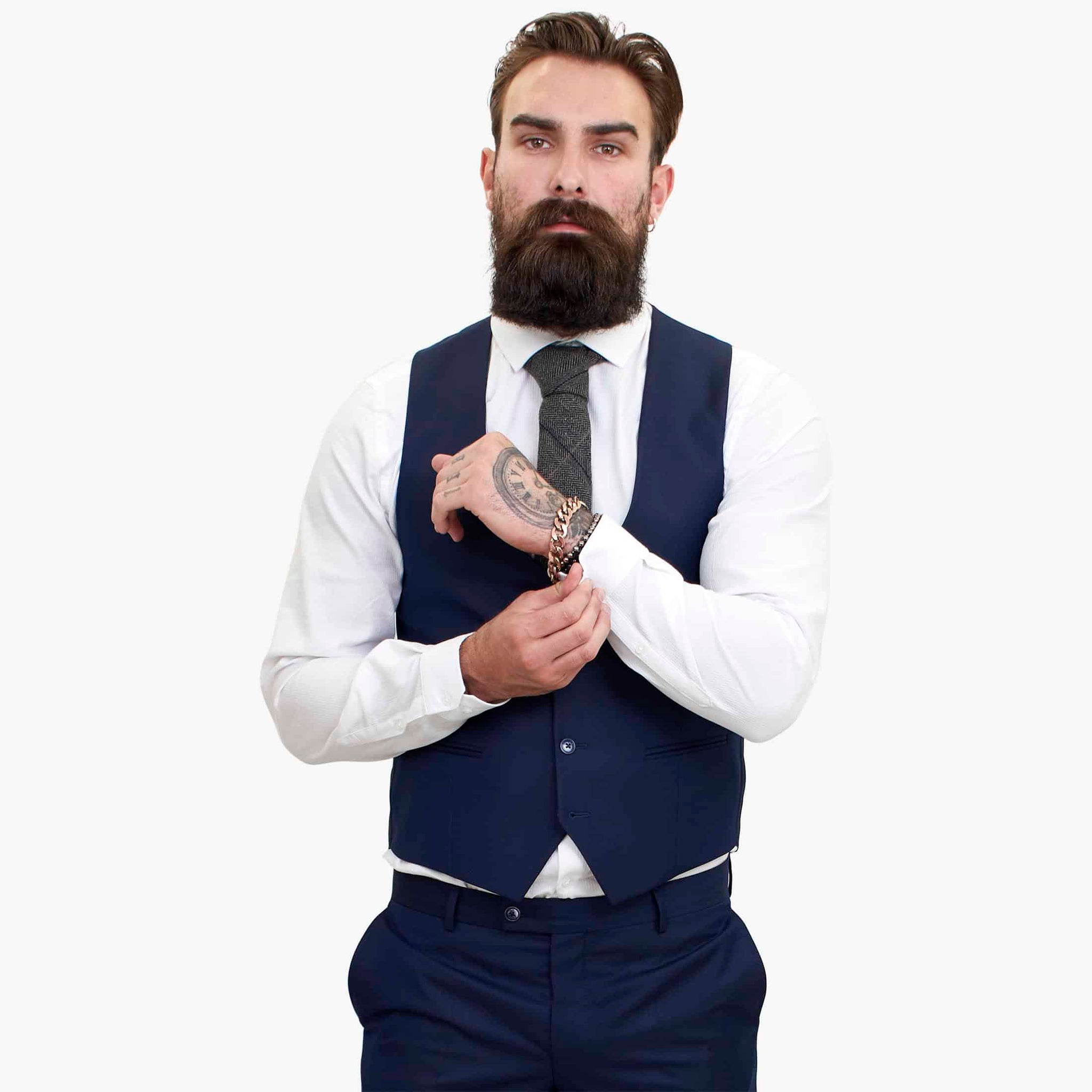 Happy Gentleman BELLO tummansininen kolmiosainen villapuku mittatilaustyönä