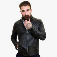 Happy Gentleman B107 - Miesten siisti musta lampaannahkainen takki - Slim fit