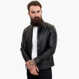 Happy Gentleman B107 - Miesten siisti musta lampaannahkainen takki - Slim fit