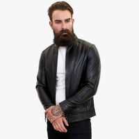Happy Gentleman B107 - Miesten siisti musta lampaannahkainen takki - Slim fit