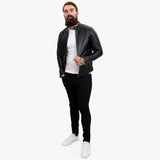 Happy Gentleman B107 - Miesten siisti musta lampaannahkainen takki - Slim fit