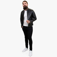 Happy Gentleman B107 - Miesten siisti musta lampaannahkainen takki - Slim fit