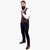 Happy Gentleman ELEGANTE -villainen kolmiosainen puku ja kontrastivärinen ruskea liivi