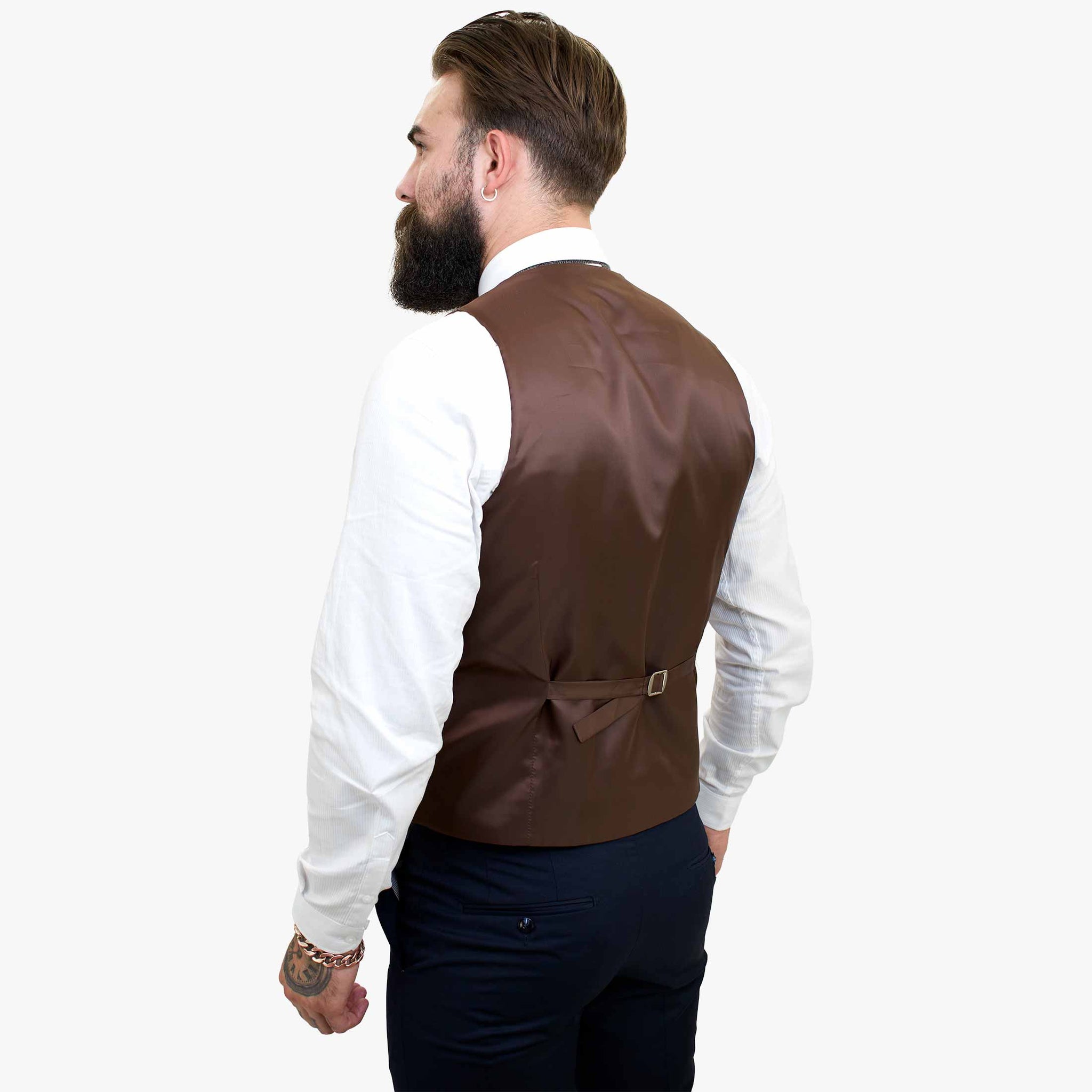 Happy Gentleman ELEGANTE -villainen kolmiosainen puku ja kontrastivärinen ruskea liivi