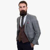 Happy Gentleman ELEGANTE -villainen kolmiosainen puku ja kontrastivärinen ruskea liivi