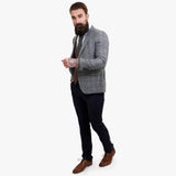 Happy Gentleman ELEGANTE -villainen kolmiosainen puku ja kontrastivärinen ruskea liivi