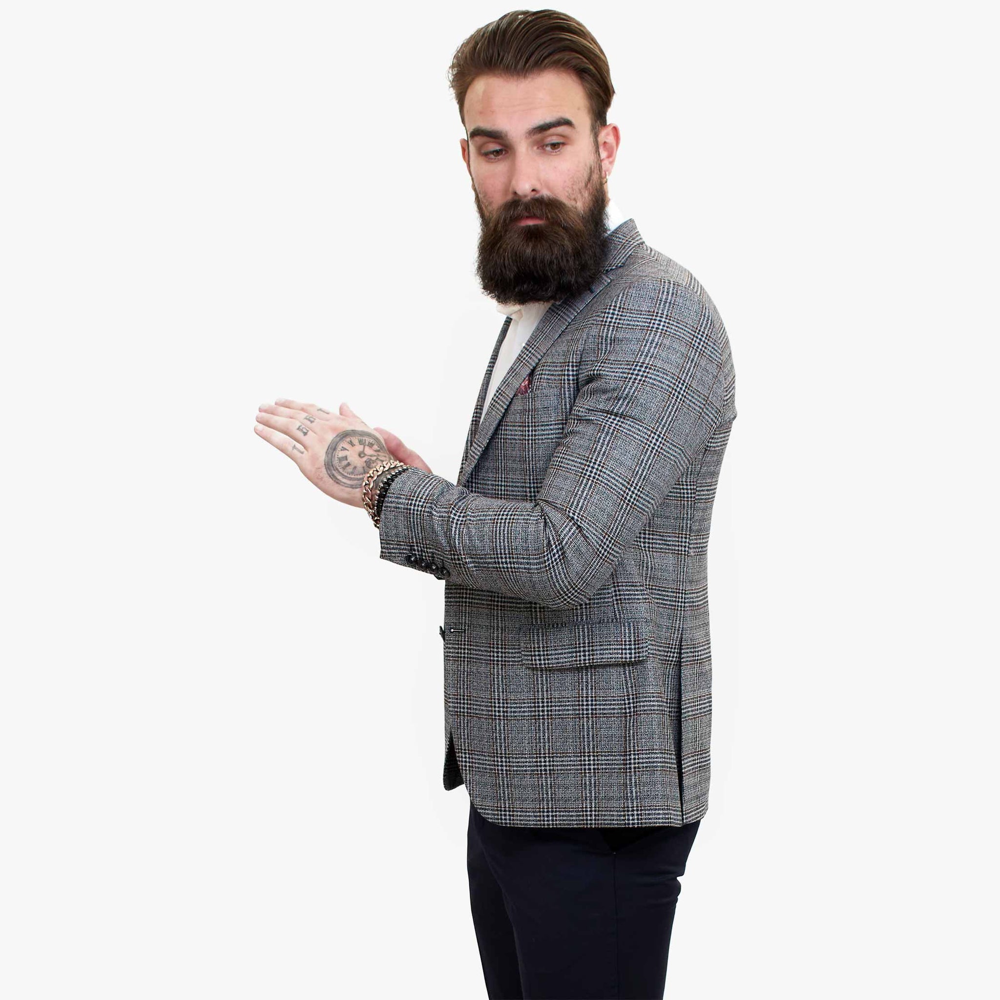 Happy Gentleman ELEGANTE -villainen kolmiosainen puku ja kontrastivärinen ruskea liivi