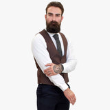 Happy Gentleman ELEGANTE -villainen kolmiosainen puku ja kontrastivärinen ruskea liivi