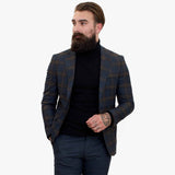 Happy Gentleman GRAZIE tummansininen villainen kolmiosainen puku ja kontrastivärinen ruskea liivi