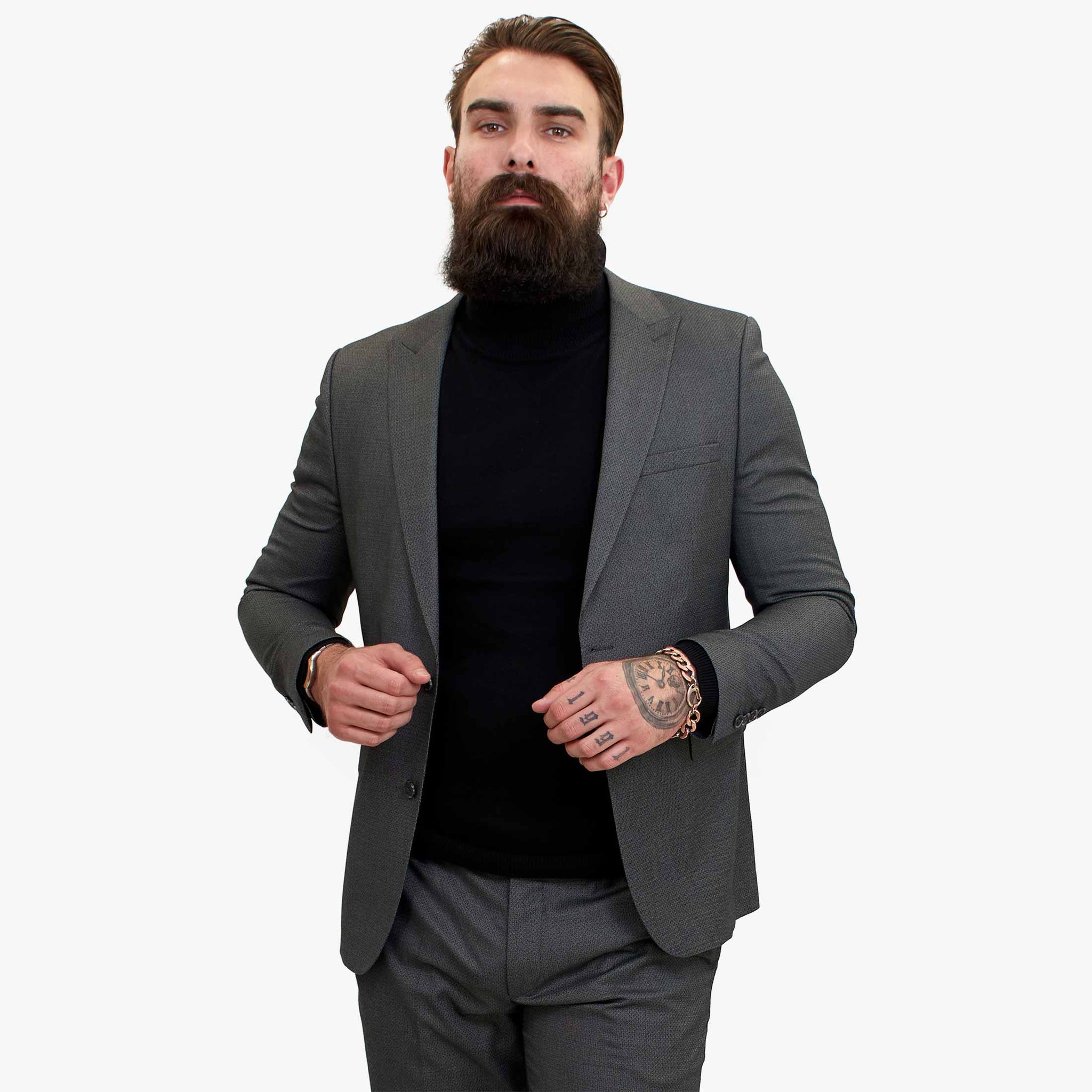 Happy Gentleman MIROLE harmaa mittatilaustyönä tehty kolmiosainen villapuku