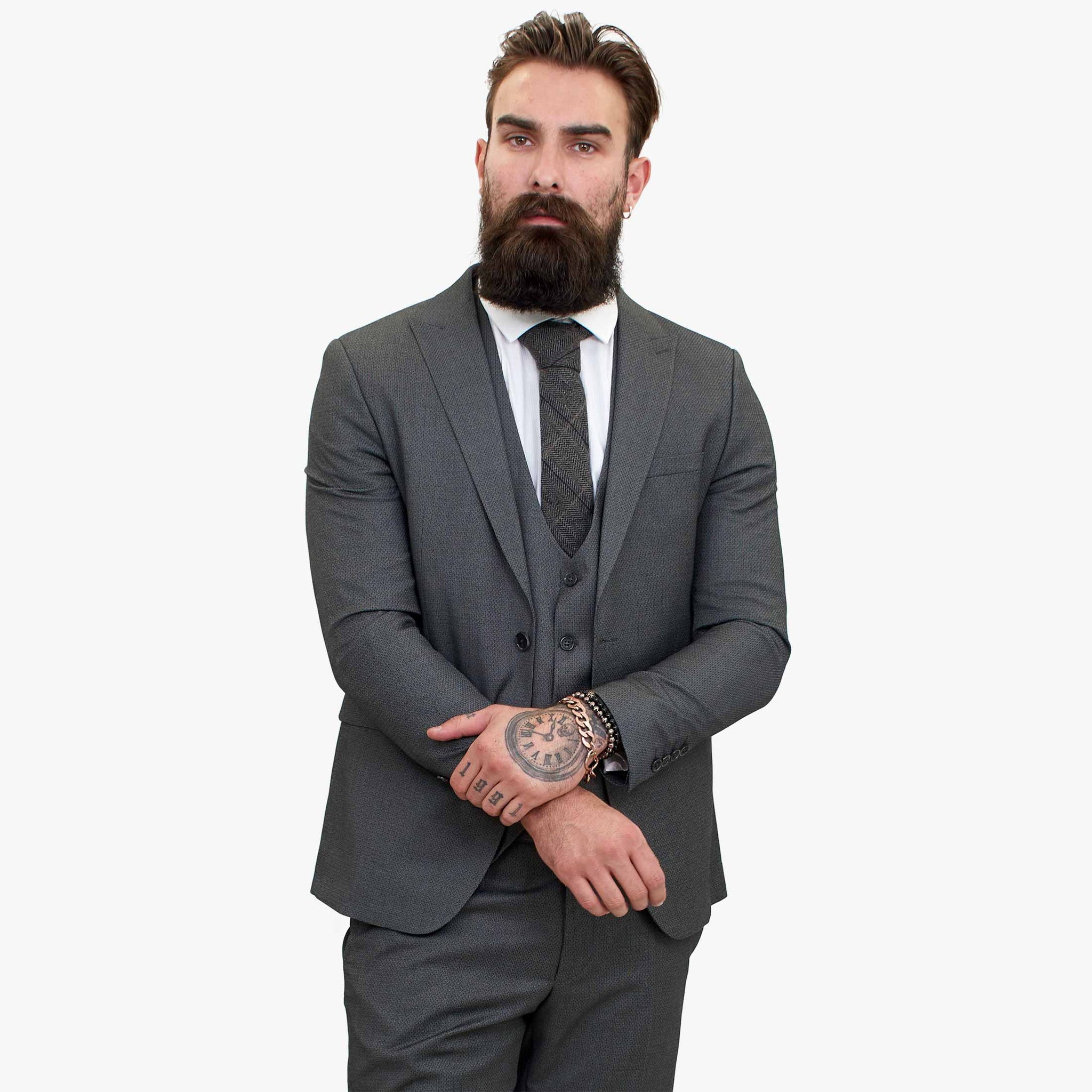 Happy Gentleman MIROLE harmaa mittatilaustyönä tehty kolmiosainen villapuku