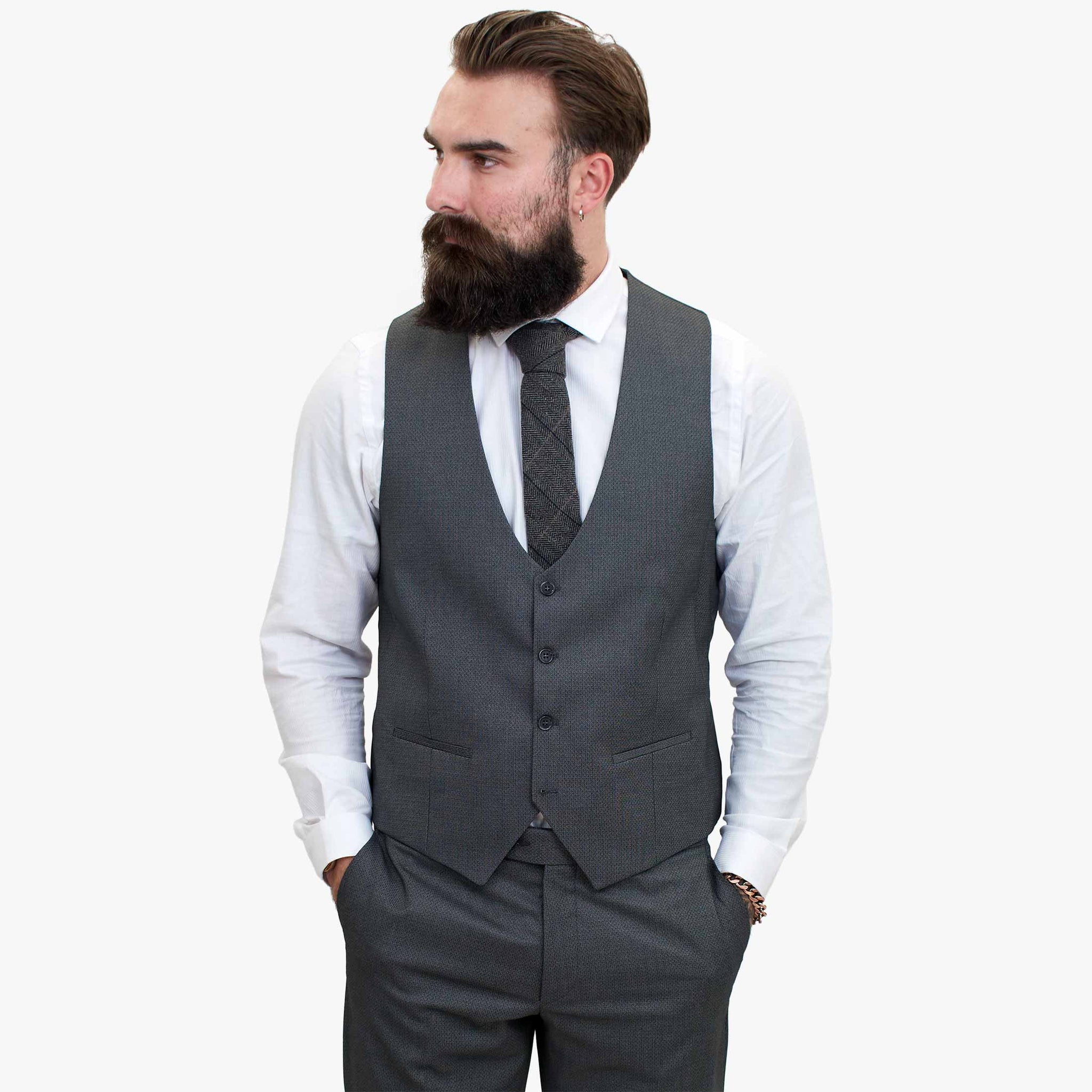 Happy Gentleman MIROLE harmaa mittatilaustyönä tehty kolmiosainen villapuku
