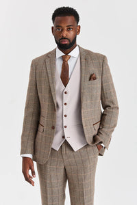 Harrisin ruskea tweed-puku ja Mayfair Stone -liivi