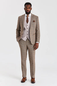 Harrisin ruskea tweed-puku ja Mayfair Stone -liivi