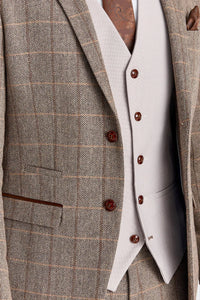 Harrisin ruskea tweed-puku ja Mayfair Stone -liivi