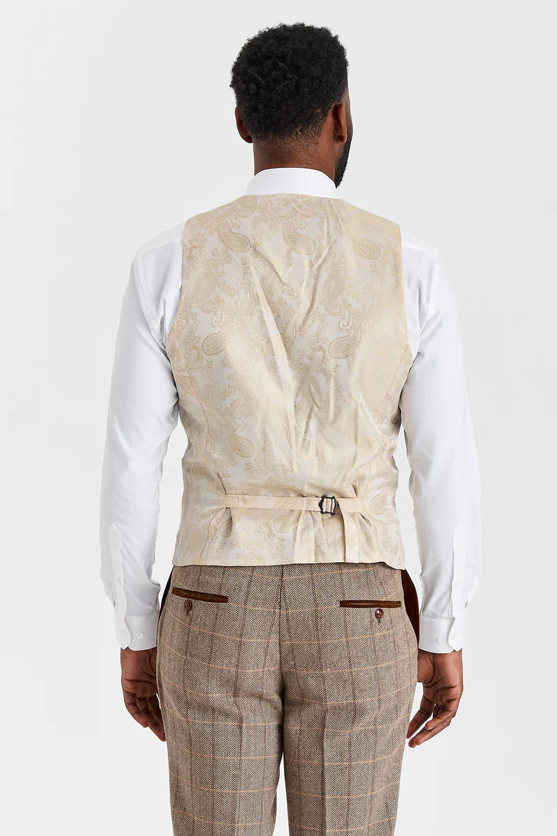 Harrisin ruskea tweed-puku ja Mayfair Stone -liivi