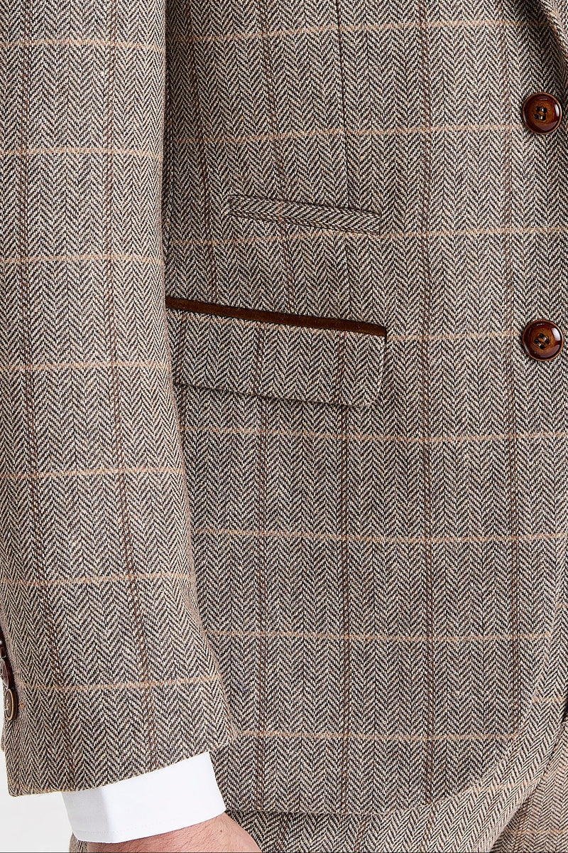 Harris - Ruskea tweed-kuvioinen kalanruotokuvioinen bleiseri miehille