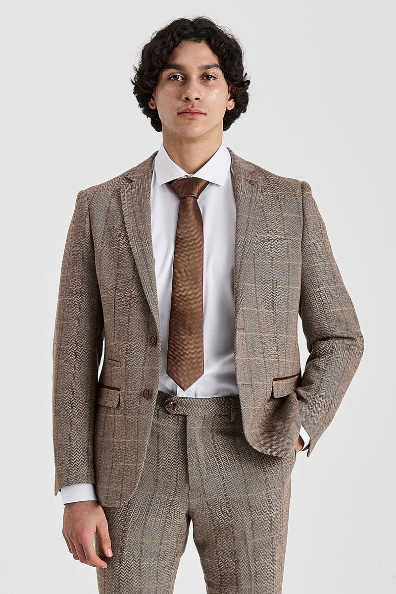 Harris - Ruskea tweed-kuvioinen kalanruotokuvioinen bleiseri miehille