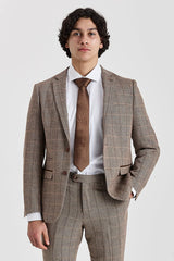 Harris - Ruskea tweed-kuvioinen kalanruotokuvioinen bleiseri miehille