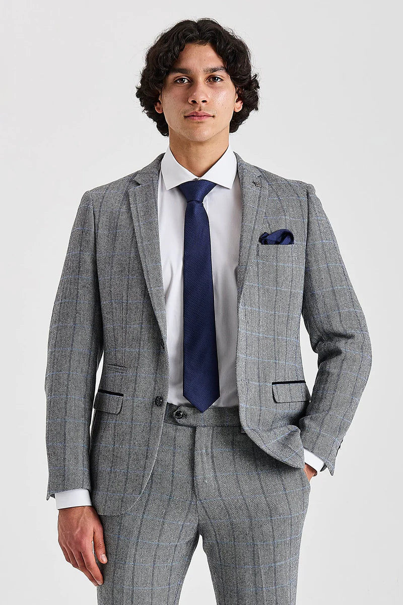Harris - Harmaa tweed-kuvioinen kalanruotokuvioinen bleiseri miehille