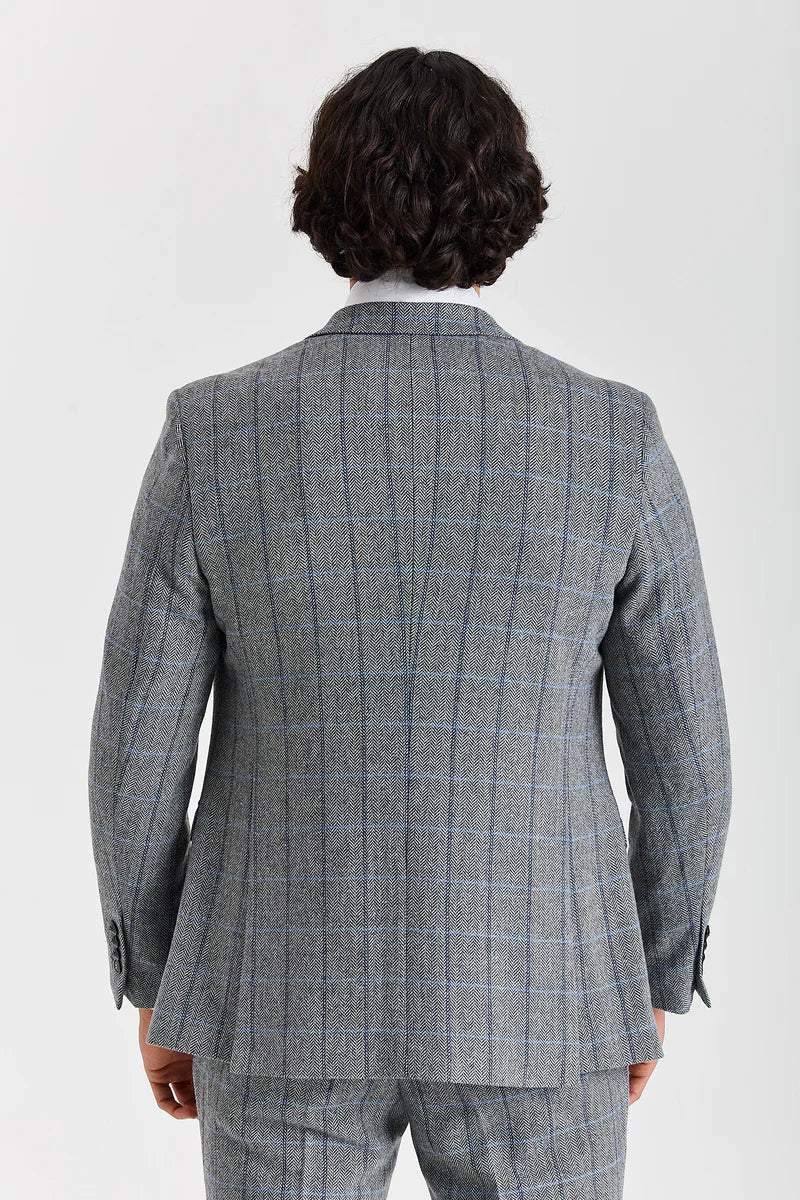 Harris - Harmaa tweed-kuvioinen kalanruotokuvioinen bleiseri miehille