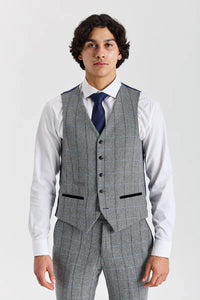Harris - Miesten harmaa tweed-kuvioinen kalanruotokuvioinen ruutuliivi