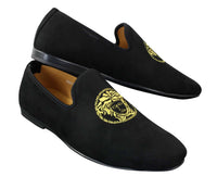 Fiorello HD0112-04 - Miesten mustat ikoniset Medusa-slip-on-loaferit, mokkasiinit, PU-mokkanahka, italialaiset ajokengät