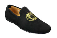 Fiorello HD0112-04 - Miesten mustat ikoniset Medusa-slip-on-loaferit, mokkasiinit, PU-mokkanahka, italialaiset ajokengät