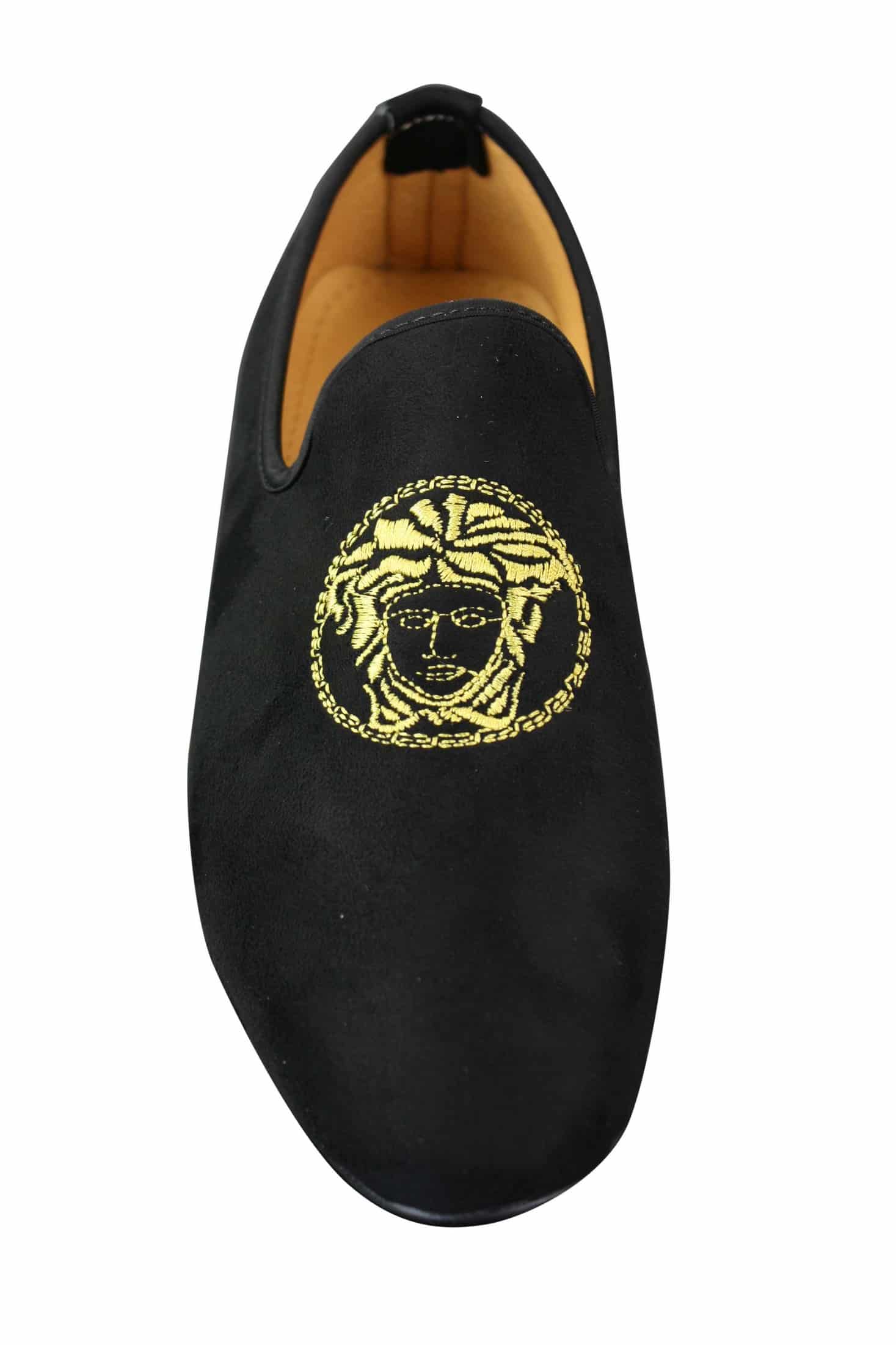 Fiorello HD0112-04 - Miesten mustat ikoniset Medusa-slip-on-loaferit, mokkasiinit, PU-mokkanahka, italialaiset ajokengät