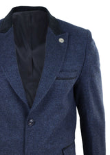 Kalanruotokuvioinen tweed-päällystakki ¾-tuumainen - tummansininen