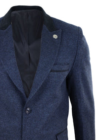Kalanruotokuvioinen tweed-päällystakki ¾-tuumainen - tummansininen