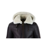 Miesten nahkainen Sherling-lammasnahkainen hupullinen takki Aviator Flying Pilot -mallistosta