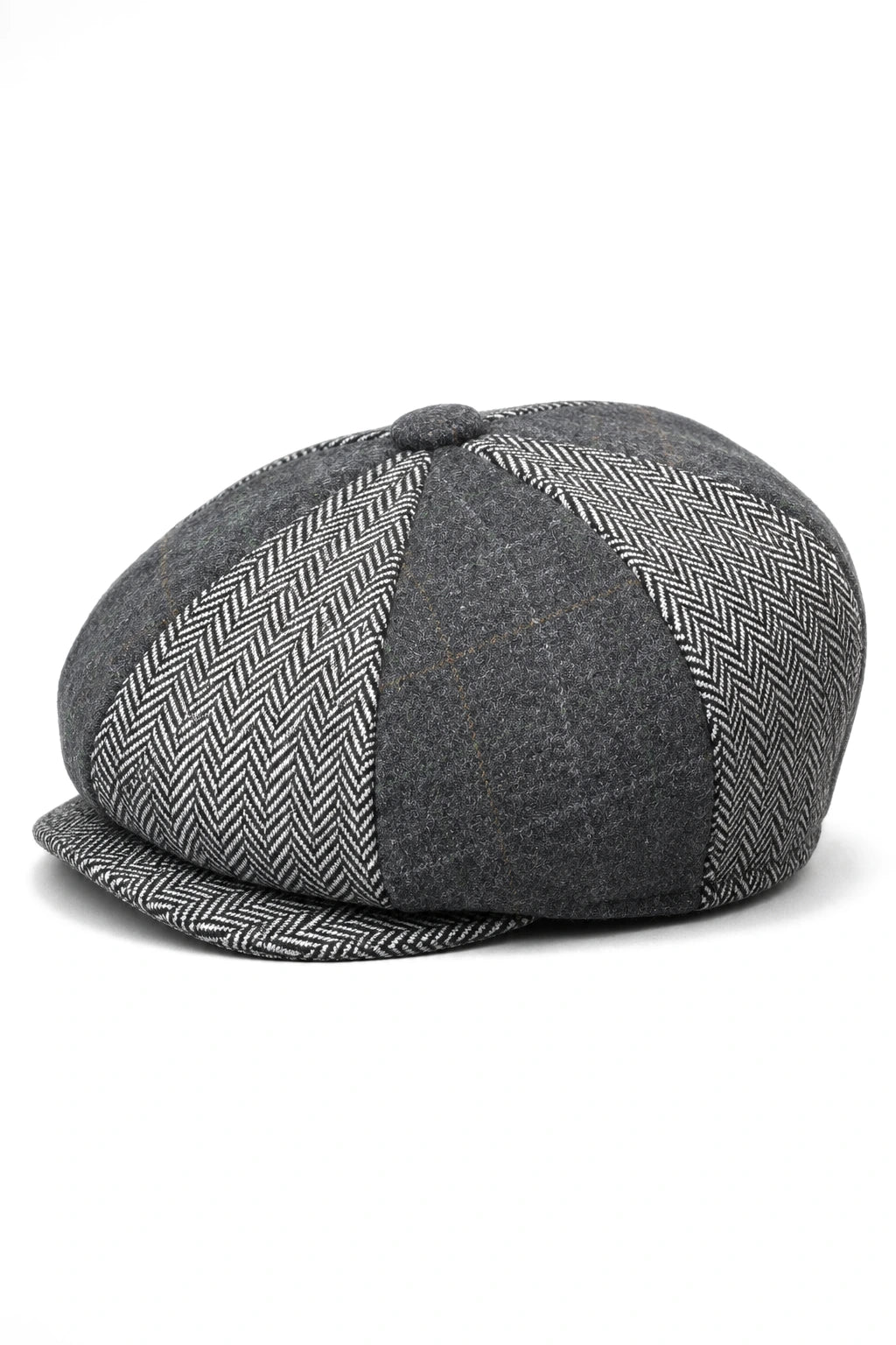 HT6325 - Miesten ruutukuvioinen kalanruotokuvioinen tweedsekoitteinen newsboy-pipo 8-paneelilla