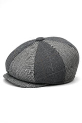HT6325 - Miesten ruutukuvioinen kalanruotokuvioinen tweedsekoitteinen newsboy-pipo 8-paneelilla