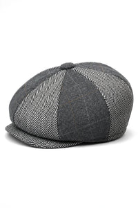 HT6325 - Miesten ruutukuvioinen kalanruotokuvioinen tweedsekoitteinen newsboy-pipo 8-paneelilla