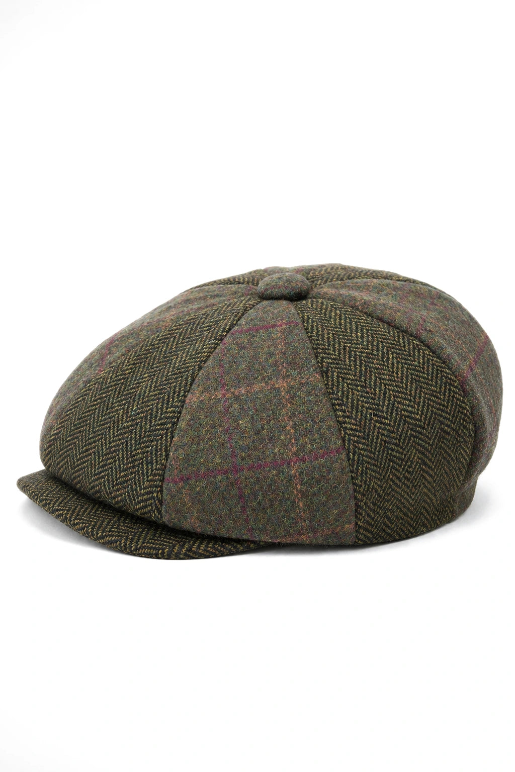 HT6325 - Miesten ruutukuvioinen kalanruotokuvioinen tweedsekoitteinen newsboy-pipo 8-paneelilla