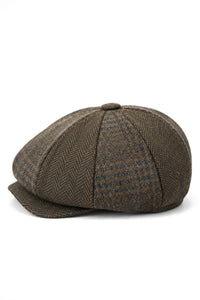 HT6325 - Miesten ruutukuvioinen kalanruotokuvioinen tweedsekoitteinen newsboy-pipo 8-paneelilla