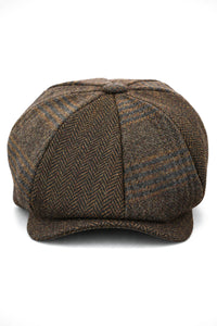HT6325 - Miesten ruutukuvioinen kalanruotokuvioinen tweedsekoitteinen newsboy-pipo 8-paneelilla